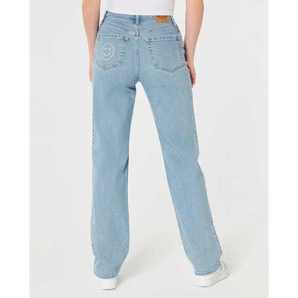 Hollister Sz. 25 New Ultra High-Rise Medium Wash Smiley Print Dad Jeans - Picture 4 of 16